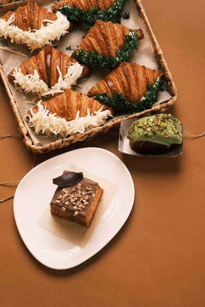 A tray of desserts sitting on top of a table